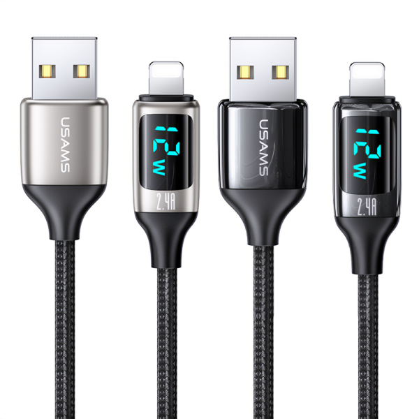 كابل أيفون 1.2 متر - 2.4 أمبير USB - مزود بشاشة أسود